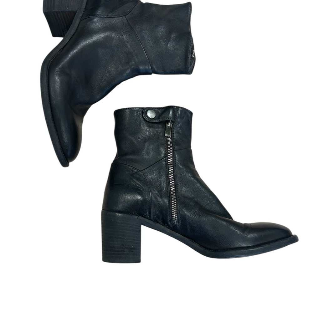 Black Leather Ankle Boots with Side Zip - Women's